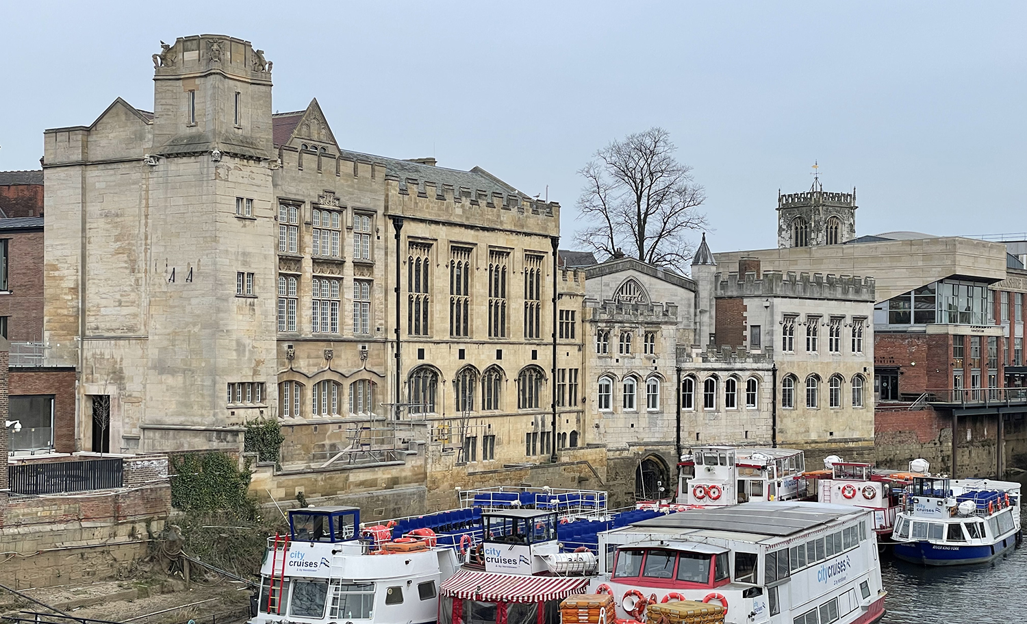 York Guildhall with boats moored in front